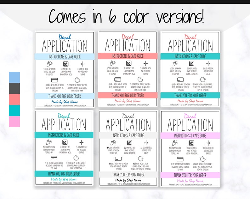 printable vinyl decal care card instructions decal etsy