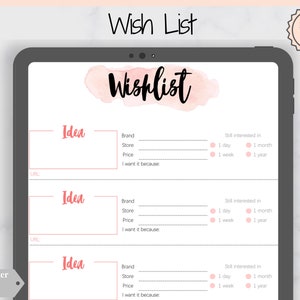 Wunschliste Insert Printable Tracker Vorlage. Weihnachten, Geburtstag, Urlaub, Shopping Wunschliste. Geschenke für mich. Wünsch dir was. Geschenkliste PDF. A5