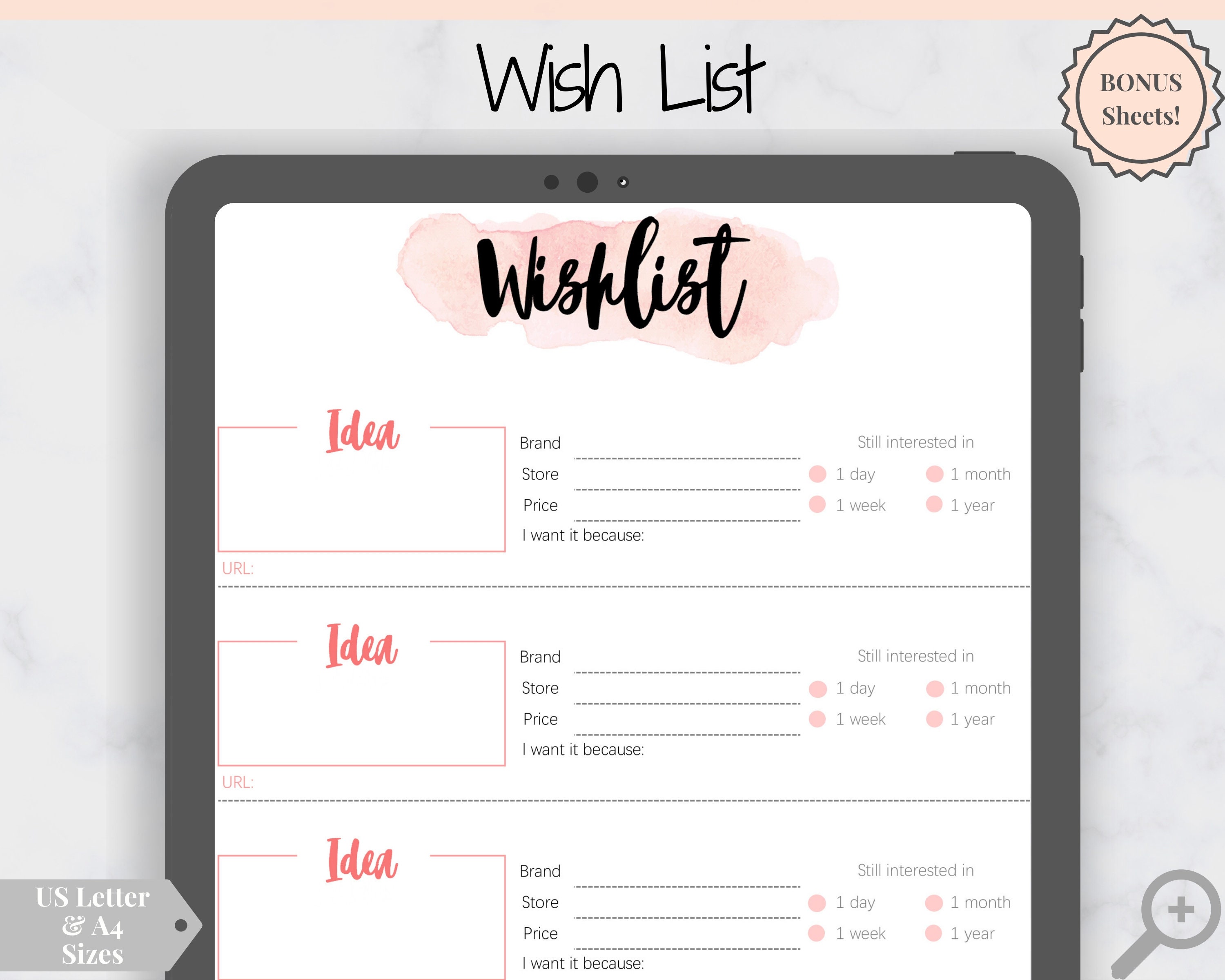 Wishlist Insert Printable Tracker Template. Christmas, Birthday