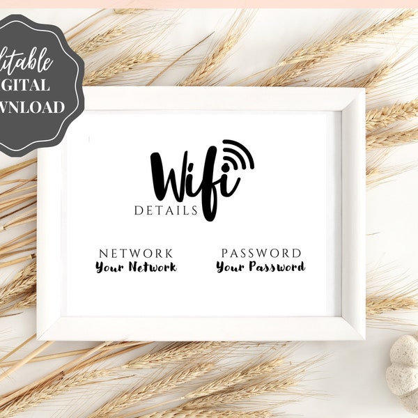 Wifi Password Sign, Editable Wifi Sign Printable Template, Be Our Guest Sign, Wi-fi password sign, Airbnb Guest Room, Wall Art,  Landscape