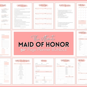 Maid of Honor Planner, 50pg Matron of Honor Wedding Planner bundle, MOH Binder Book, Checklist, To Do List, Bridal Shower, Bachelorette
