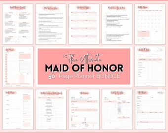 Maid of Honor Planner, 50pg Matron of Honor Wedding Planner bundle, MOH Binder Book, Checklist, To Do List, Bridal Shower, Bachelorette