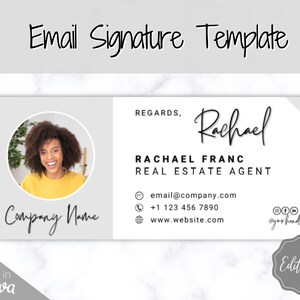 Sjabloon voor e-mailhandtekeningen BUNDEL! Voeg logo en foto toe! Bewerkbaar Canva-signatuurontwerp. Minimalistisch, makelaar, onroerend goed, professioneel, Gmail afbeelding 2