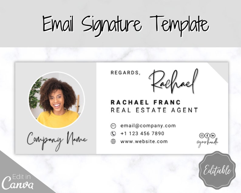 Sjabloon voor e-mailhandtekeningen BUNDEL! Voeg logo en foto toe! Bewerkbaar Canva-signatuurontwerp. Minimalistisch, makelaar, onroerend goed, professioneel, Gmail afbeelding 2
