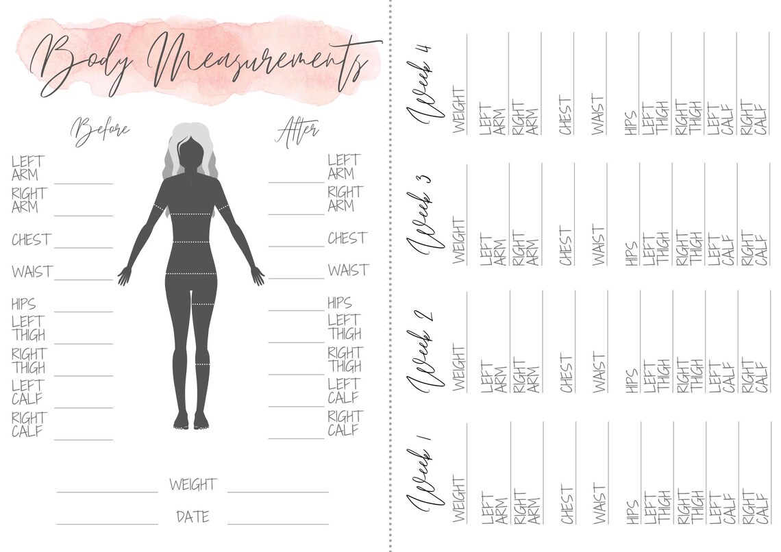 Body Measurement Fitness Planner for Weight Loss. Template Tracker ...