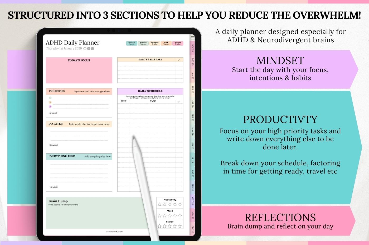 2026 ADHD Daily Planner, COLORFUL Goodnotes Digital Planner for ...