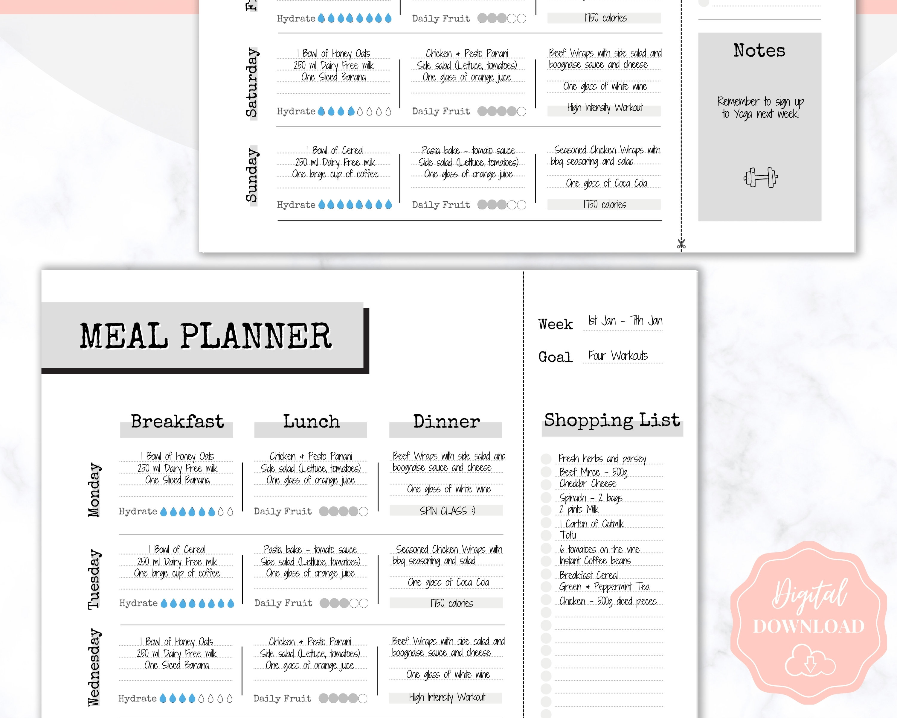 Weekly Meal Planner Printable Food Diary Meal Tracker Food | Etsy