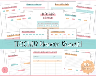TEACHER Planner Printable, 50+ pg BUNDLE, Homeschool Teacher, Academic Planner, Lesson Plan Template, Future, Back to School Organizer, PDF