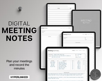 Meeting Minutes Template, Digital Meeting Notes, Digital Planner, GoodNotes, iPad, Business Project Record, Agenda, Note Taking