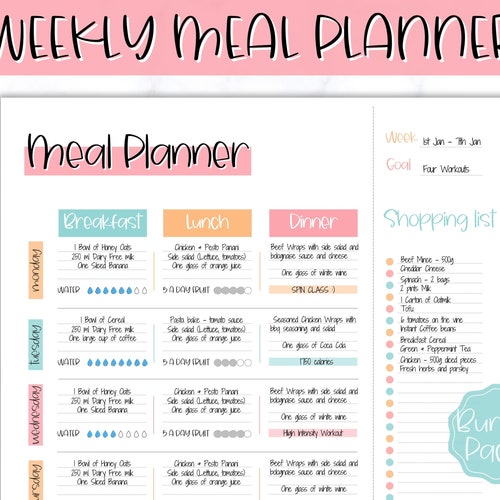Printable Weekly Meal Planner Minimalist Menu Planner - Etsy