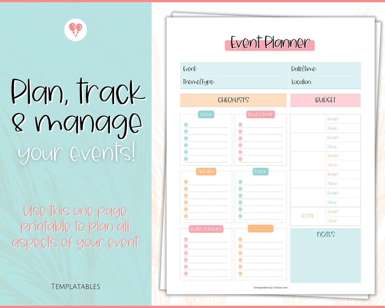 Printable Event Planner Template Party Planner Birthday - Etsy