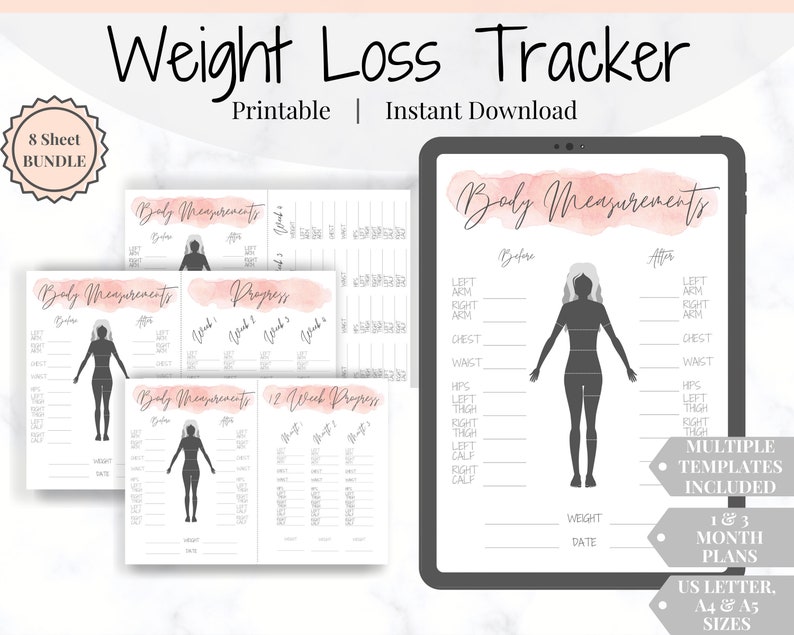 Weight Loss Tracker Body Measurement Fitness Planner. Etsy