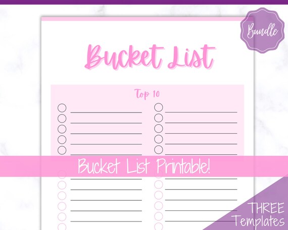 Bucket List Printable 3 Templates Included Top 100 Things to - Etsy