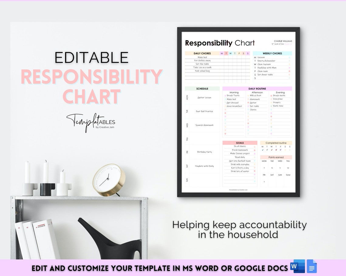 Tableau des responsabilités des enfants : suivi des corvées modifiable, routine quotidienne et hebdomadaire (téléchargement - France