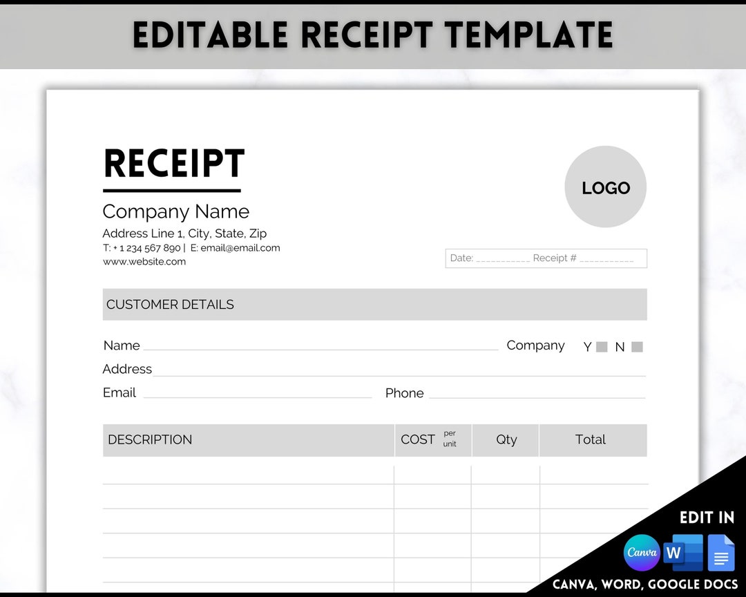 Small Business Receipt Template, EDITABLE Receipt Form, Invoice Order Small Business Receipt Template, EDITABLE Receipt Form, Invoice Order