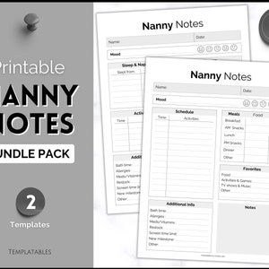 Guida per la babysitter e foglio informativo, modello di appunti per la tata, resoconto del programma della tata per il bambino, lista di controllo della tata, raccoglitore dell&#39;agenda della tata, registro giornaliero del bambino