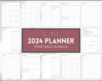 2024 Planer, DATED 2024 druckbare Planer, tägliche, wöchentliche, monatliche Seiten, Kalender, druckbare Einlagen von To Do List, Planer 2024