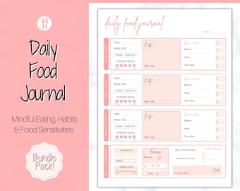 Pink Food Journal, Daily Food Diary, Diet & Nutrition Log, Weekly Meal Planner Printable, Meal Tracker, Menu Plan Prep! Wellness Fitness