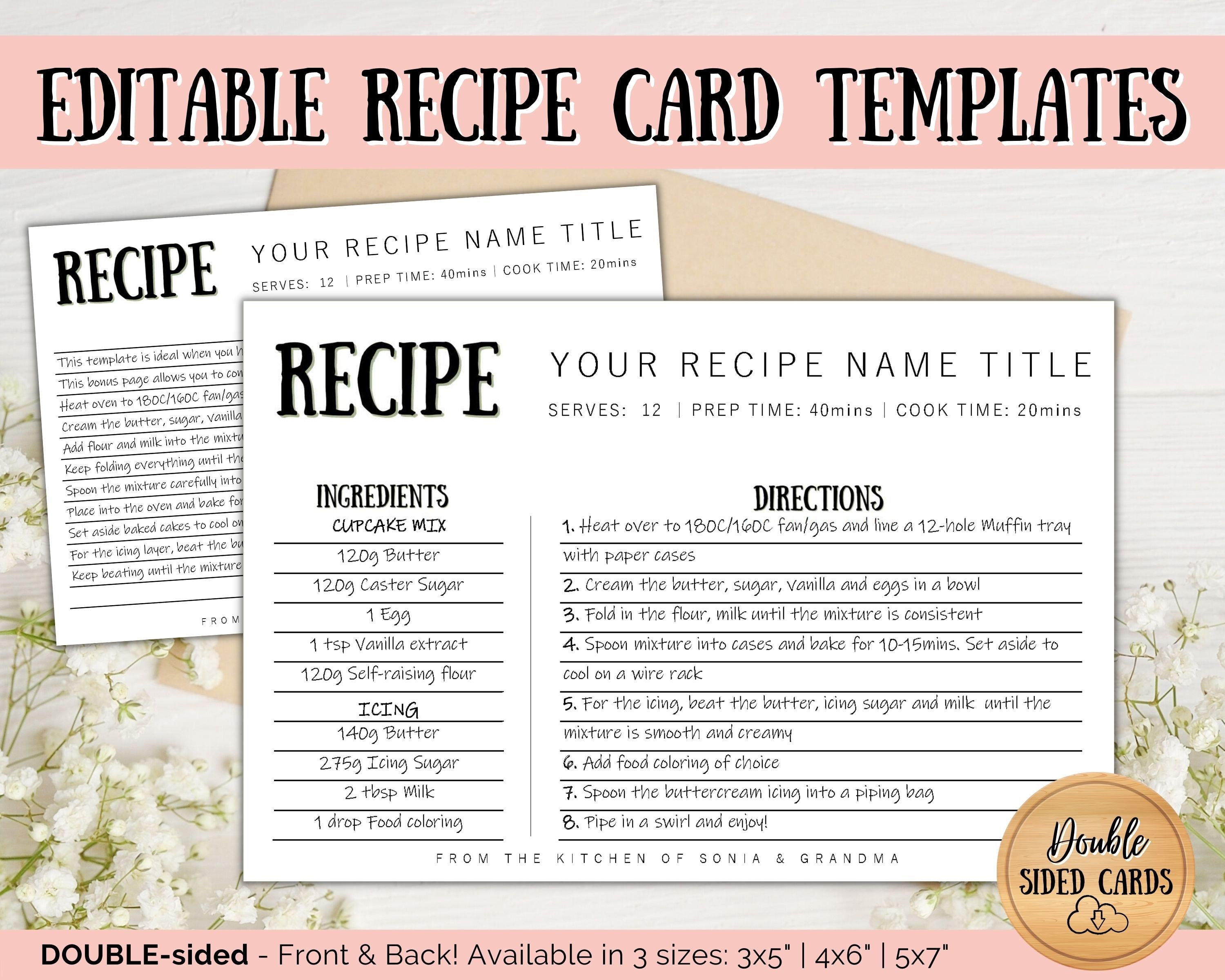 Editable Recipe Card Set