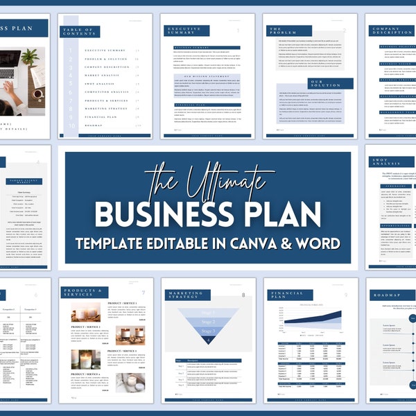 Business Plan Canva Template, Small Business Planner Proposal, Start Up Workbook, Business Plan Analysis,  Word, Side Hustle, EDITABLE Plan