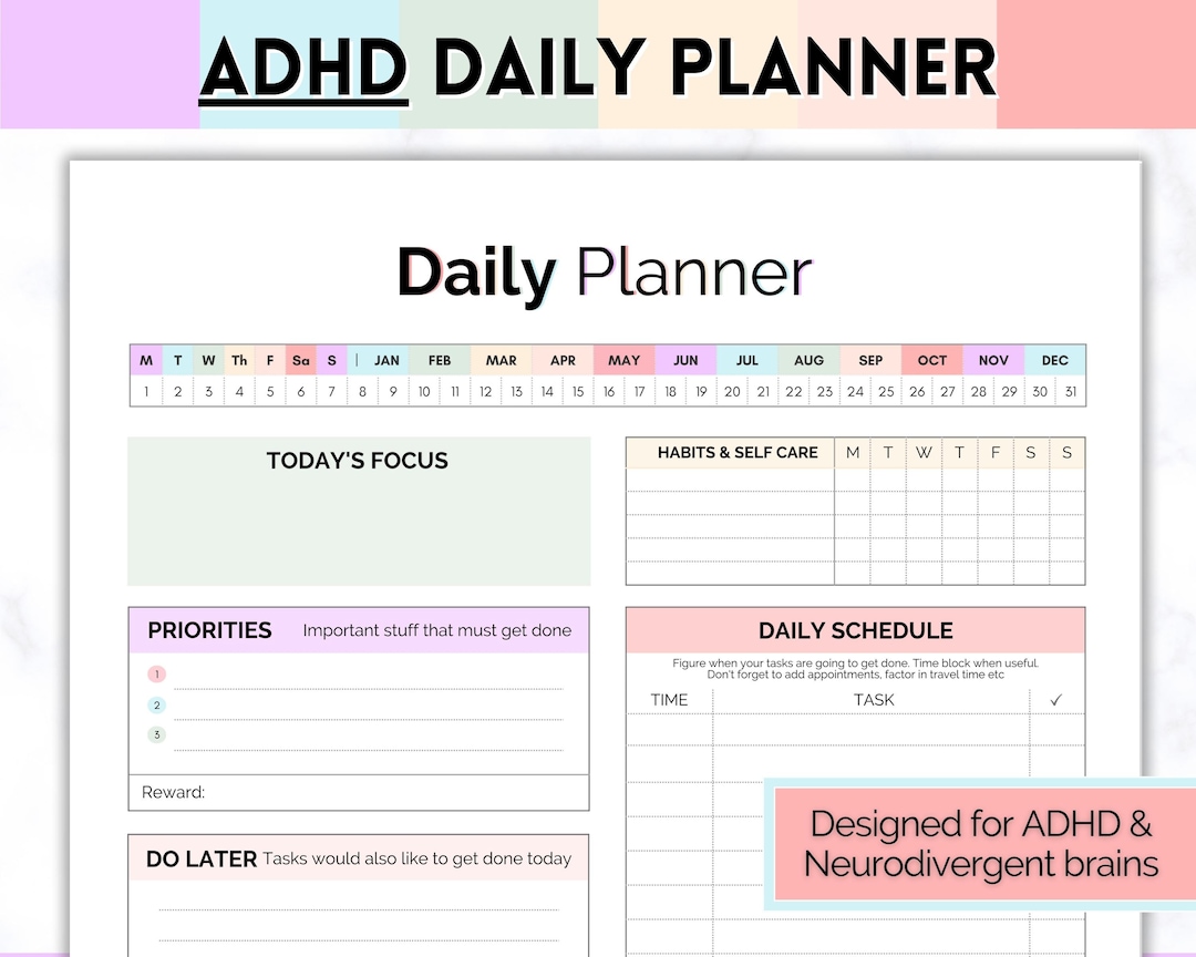 Adult ADHD Planner, Printable Daily Planner, to Do List