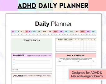 Adult ADHD Planner, Printable Daily Planner, To Do List, Cleaning, Brain Dump Template, Digital To Do List, Neurodivergent, Life, Digital