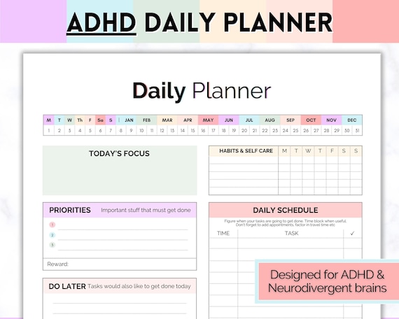 Adult ADHD Planner, Printable Daily Planner, To Do List, Cleaning, Brain Dump Template, Digital To Do List, Neurodivergent, Life, Digital