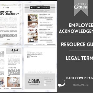 Peut inclure: Un mod&egrave;le de manuel du personnel imprimable en noir et blanc. Le mod&egrave;le comprend des sections pour l'accus&eacute; de r&eacute;ception des employ&eacute;s, le guide des ressources, les termes juridiques et une page de couverture arri&egrave;re. Le mod&egrave;le est con&ccedil;u pour &ecirc;tre &eacute;dit&eacute; dans Canva.