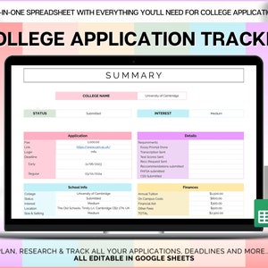 College Application Planner, College App Tracker Spreadsheet, College Research, Scholarship, Academic Student Planner, University List
