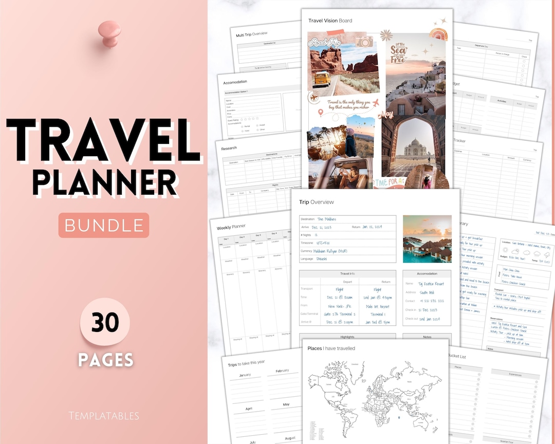 30+ Page Travel Planner Printable BUNDLE, Trip Planner, Vacation ...