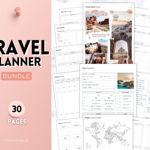 30+ page Travel Planner BUNDLE imprimable, planificateur de voyage, vacances, journal de route, modèles de voyage, carnet de vacances, journal, liste de colisage