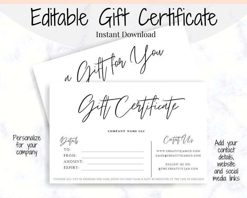 Gift Voucher Gift Certificate Template. Editable Gift Card Etsy UK