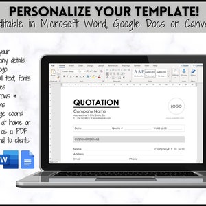 Quotation Template, EDITABLE Quote Form, Small Business, Invoice Order ...