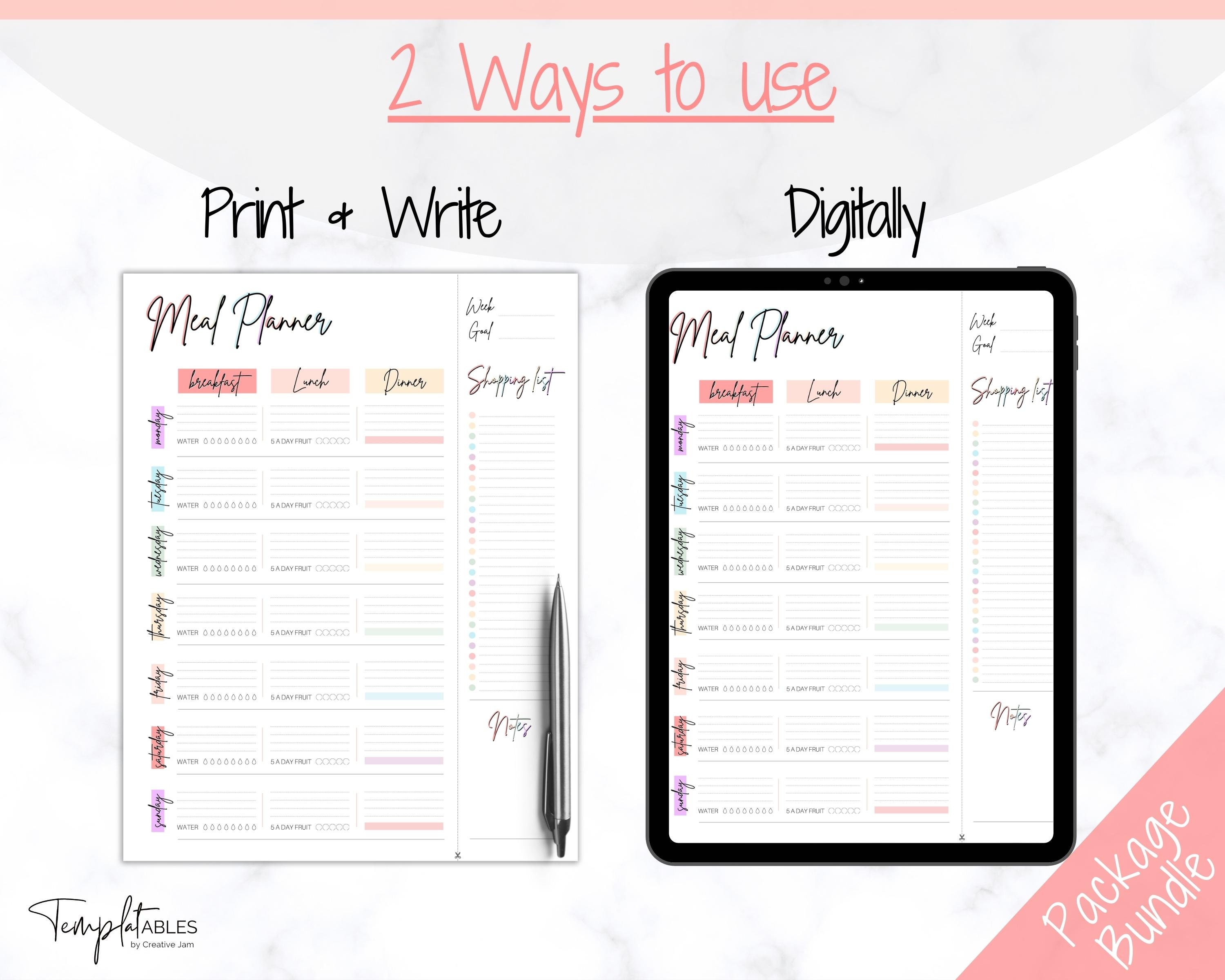 FOOD DIARY Weekly Meal Planner Printable Meal Tracker Food | Etsy