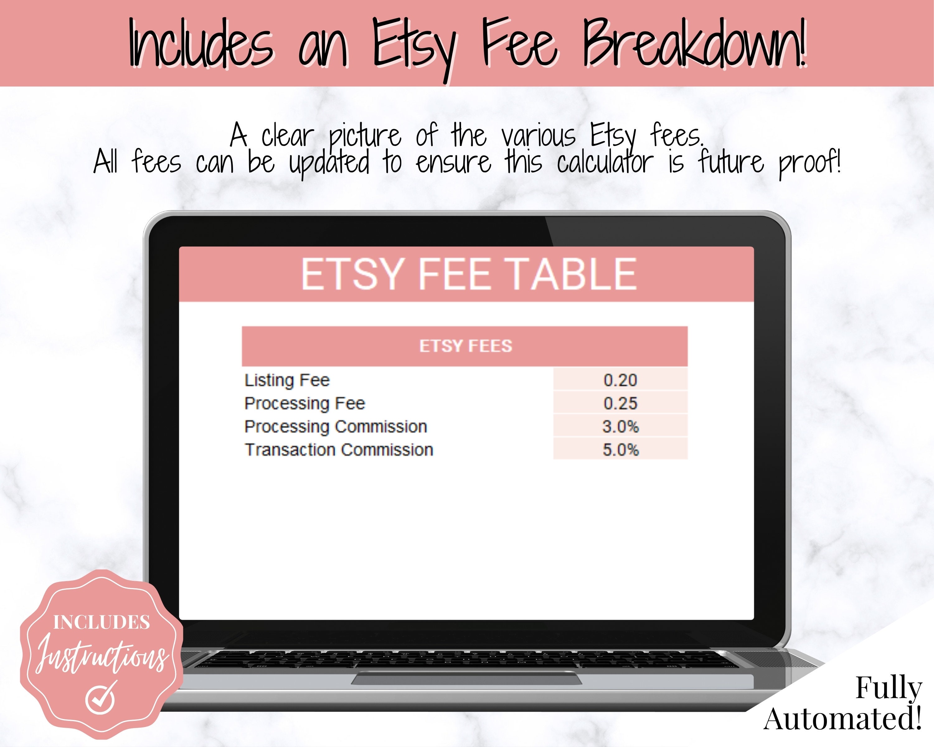 Etsy Fee and Profit Calculator Pricing Spreadsheet Small Etsy