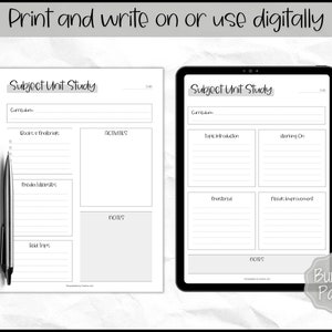UNIT STUDY Template, Printable Homeschool Planner, Home School Teacher ...