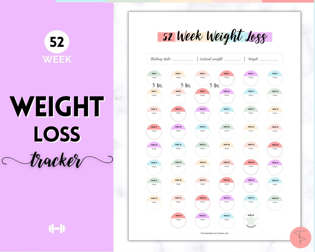 Weight Loss Tracker, 52 Week Challenge, Weightloss Journal, Fitness ...