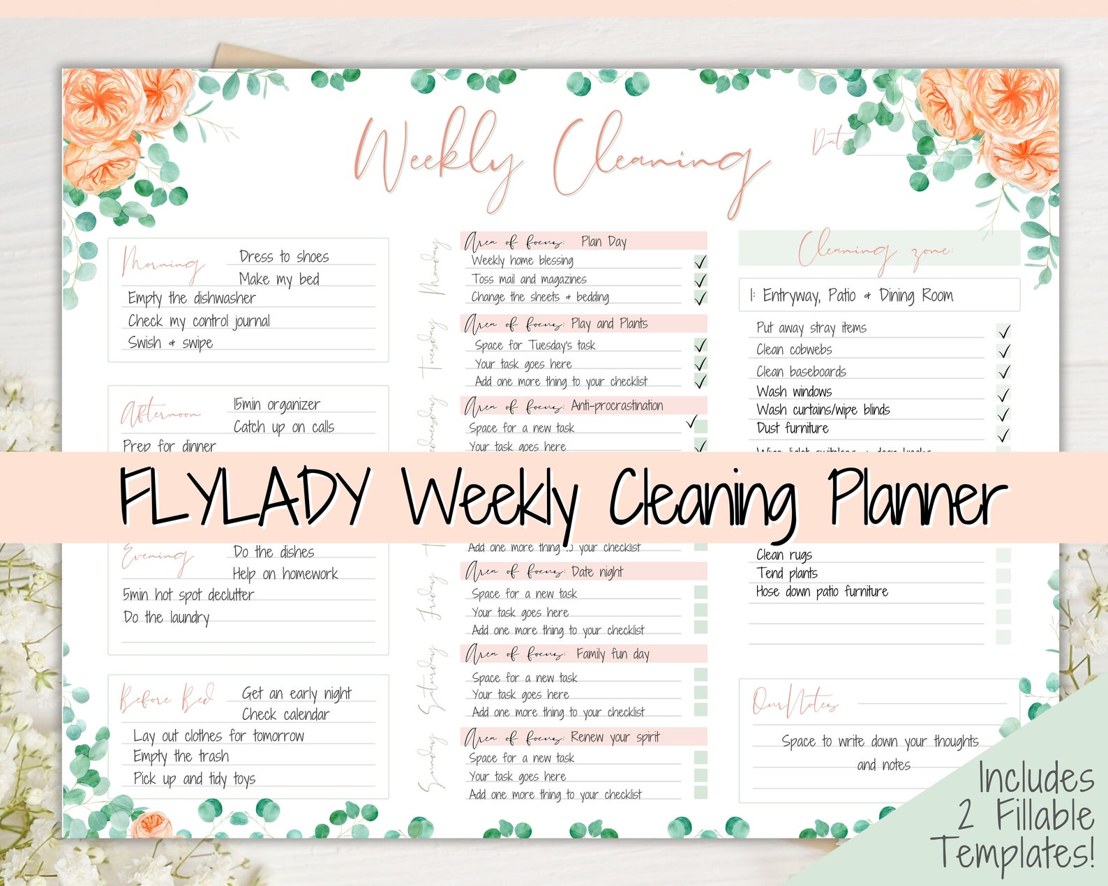 EDITABLE Cleaning Schedule FLYLADY Daily Routine Cleaning | Etsy