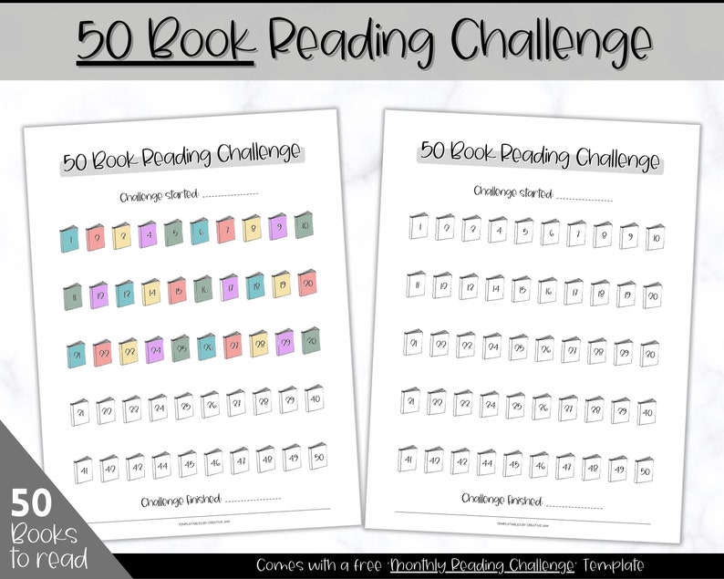 50 Book Challenge Printable Reading Challenge BUNDLE 50 Etsy UK