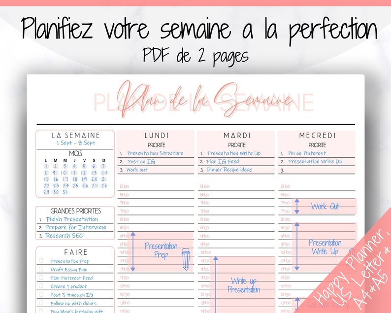 FRENCH Weekly Planner Printable Français Hourly Planner Etsy Ireland