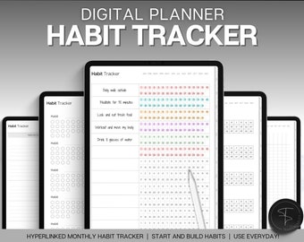 Habit Tracker, Digital Planner, GoodNotes, iPad Planner, Daily, Monthly, Yearly Habit Tracker, Simple Goal Tracker, Routine Tracker