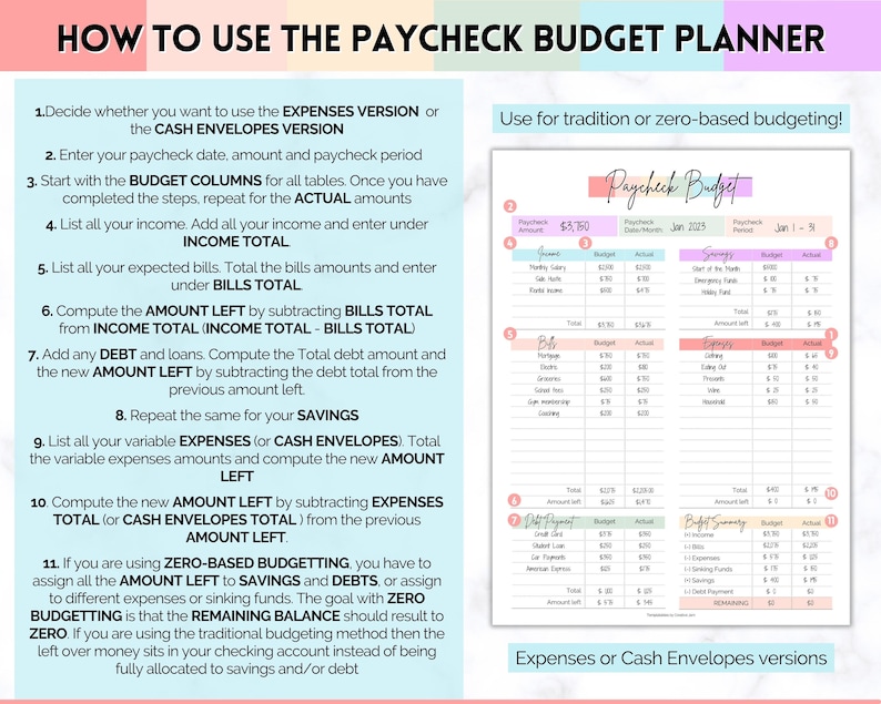 Paycheck Budget Planner, EDITABLE Budget by Paycheck Template, PDF Printable Budget Tracker, Finance Planner, Zero Based Budget Sheet Binder zdjęcie 8