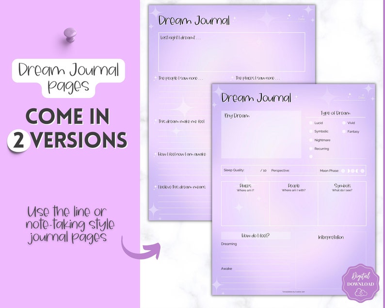 Printable Dream Journal 10 Page BUNDLE Dream Analysis Dream Etsy