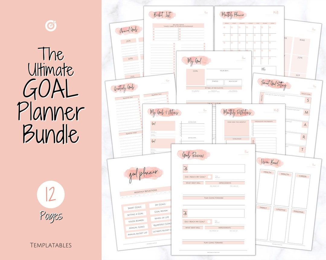 Goal Planner Printable BUNDLE, 2024 Goals Tracker, SMART Goal Setting ...