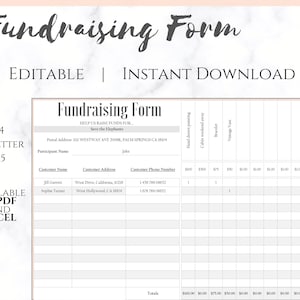 EDITABLE Fundraising Form | Fundraiser | Charitable Donation Tracker | Customer Order Schedule | Silent Auction Bidding Sheet | Raise Money