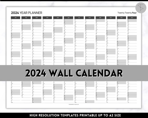 2024 Year Planner, Wall Calendar Printable, Large Yearly Calendar, Giant 12 Month  Calendar, Modern, Minimalist, Annual Year at a Glance - Etsy