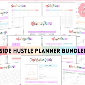 Side Hustle Planner Printable BUNDLE, Small Business Planner, Side Hustle, Business Trackers, Social Media, Finances, Content, Order, Etsy