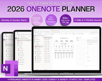 OneNote Planner, 2026 Digital Planner, OneNote Template, Daily, Weekly, Monthly Planning for Windows, Adhd, Notebook, One Note, Minimalist