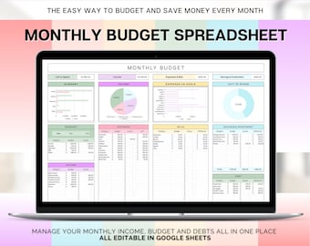 MONTHLY BUDGET SPREADSHEET! Google Sheets Budget Planner, Easy Budget Template, Automated Paycheck Financial Planner, Expenses Savings