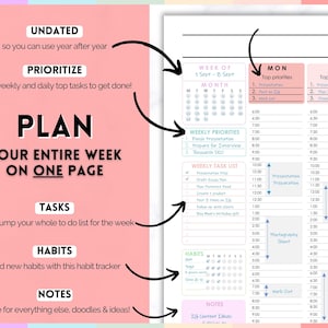 Weekly Hourly Planner EDITABLE Weekly Schedule, Daily Planner, Undated Planner, 2024 Weekly Organizer, To Do List printable, Adhd, Colorful image 3